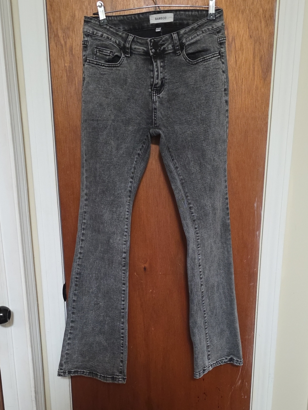 BAMBOO Charcoal Gray Faded Flare Jeans